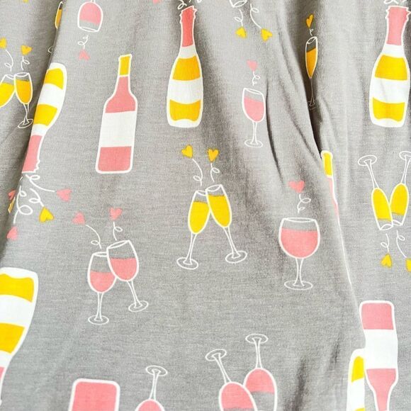 🍷 SERRA 🍷 wine champagne glass PJs pajamas set size M cotton gray pink - Picture 9 of 10